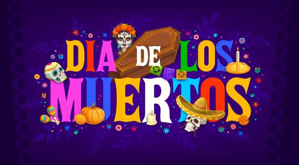 meksykański sztandar czaszki dia de los muertos - mexico mexican culture carnival paper stock illustrations