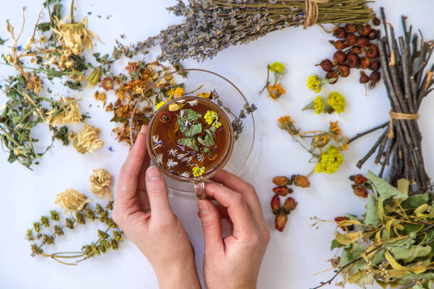 istock Herbal tea with medicinal herbs and flowers. Selective focus. 1693307861