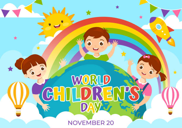 World Children's Day Vector Illustration on 20 November with Kids and Rainbow in Children Celebration Cartoon Bright Sky Blue Background Design World Children's Day Vector Illustration on 20 November with Kids and Rainbow in Children Celebration Cartoon Bright Sky Blue Background Design Children's Day stock illustrations