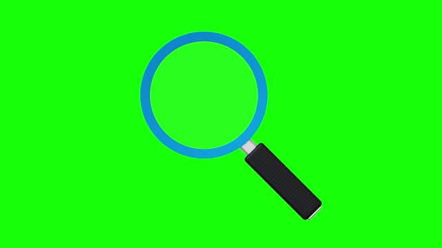 Searching with Loupe. 3d magnifying glass isolated on green screen. Chroma key, 4k 3d animation