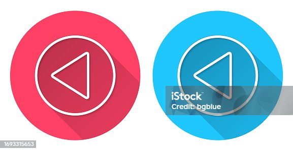 istock Previous button. Round icon with long shadow on red or blue background 1693315653