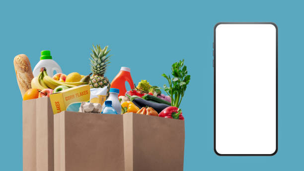 istock Full grocery bags and smartphone 1693317755