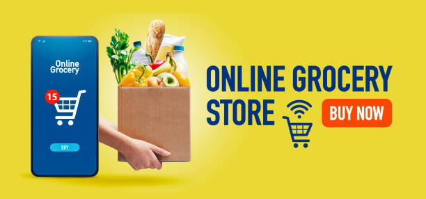 istock Online grocery shopping and delivery app 1693317763