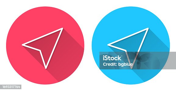 istock Cursor. Round icon with long shadow on red or blue background 1693317764