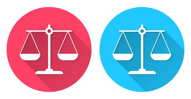 Vector illustration of Balance. Round icon with long shadow on red or blue background