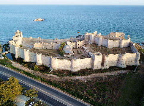 Citadel of Qaitbay (15th-century fort), Alexandria, Egypt, North Africa. Famous landmark Fort of Qaitbay (Bey Citadel), defensive fortress located on Mediterranean sea coast