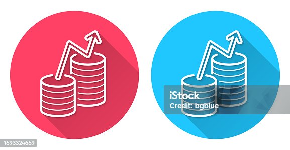 istock Money growth. Round icon with long shadow on red or blue background 1693324669