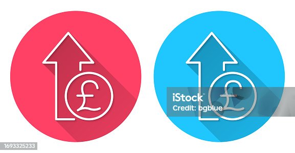 istock Pound increase. Round icon with long shadow on red or blue background 1693325233