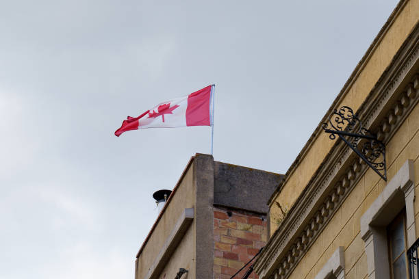 istock The Canadian flag flutters in the wind on a building 1693335210