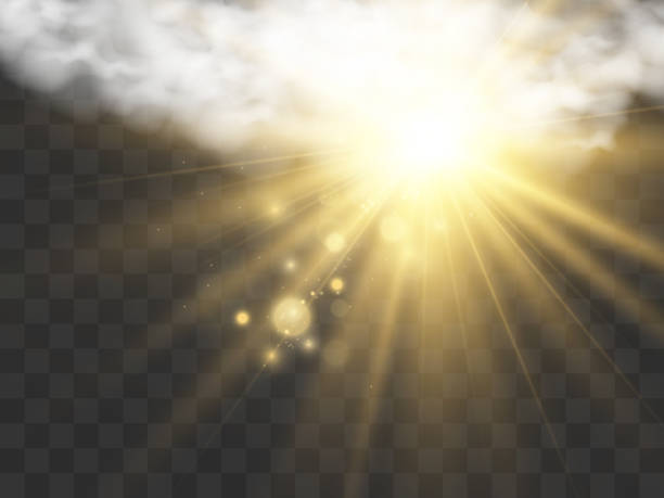 Vector illustration of the sun shining through the clouds. Sunlight. Cloudy vector. Vector illustration of the sun shining through the clouds. Sunlight. Cloudy vector. sun coming out after storm stock illustrations