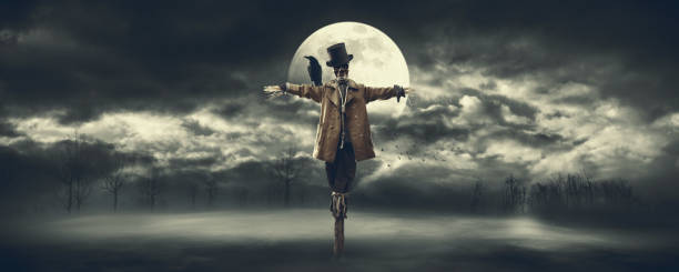 istock Creepy scarecrow and full moon 1693341951