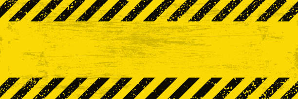 istock Black Stripped on yellow background. Grunge long plaque with yellow and black stripes and text space. Template rectangle. Vector illustration EPS10. 1693358852