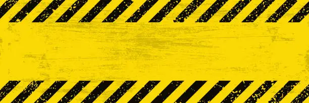 Vector illustration of Black Stripped on yellow background. Grunge long plaque with yellow and black stripes and text space. Template rectangle. Vector illustration EPS10.