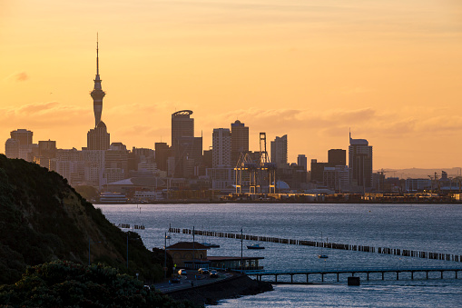 Waitemata Harbour and sea port in Auckland, New Zealand