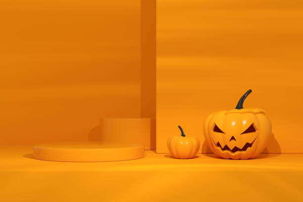 istock Halloween pumpkins on orange color background 1693370224