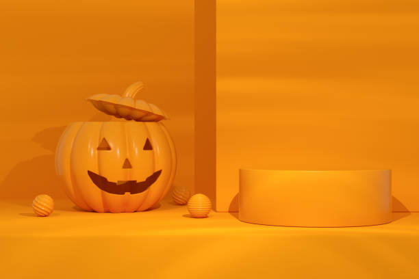 istock Halloween pumpkins on orange color background 1693371717