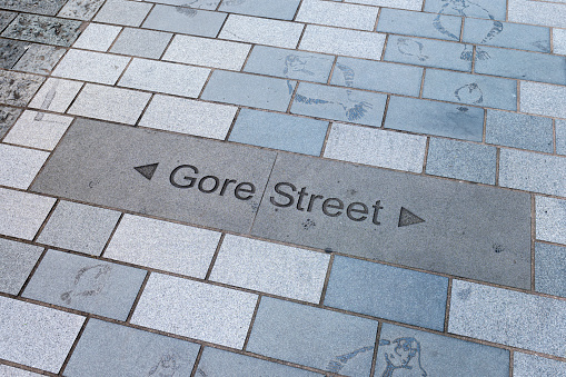 Famous Gore Street sign in Central Auckland, New Zealand