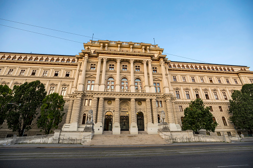 Pitești, Argeș County, Romania - March 18, 2023:  People walk by the Pitesti Court of Appeal Pitești.