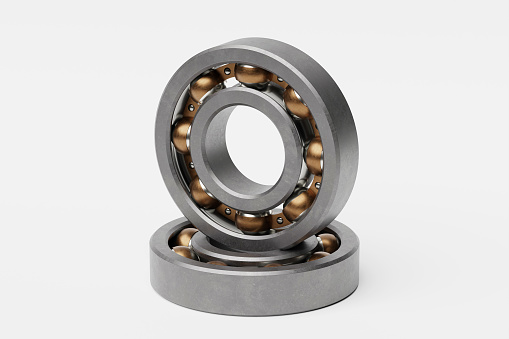 3D illustration set of  roller bearing on white background isolated. Metal  autotechnology background.  Part of the car