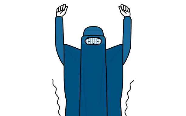 Vector illustration of Muslim woman in burqa stretching and standing tall.