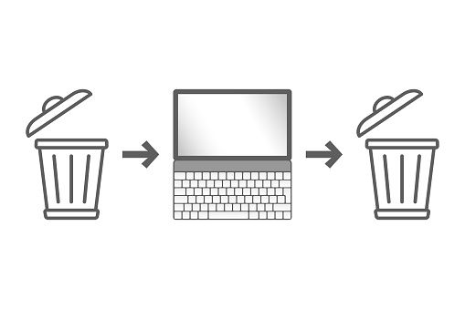 Garbage in, garbage out. GIGO, a concept in computer science. Flawed, or nonsense input data produces nonsense output. An alternative wording is rubbish in, rubbish out. Isolated illustration. Vector.