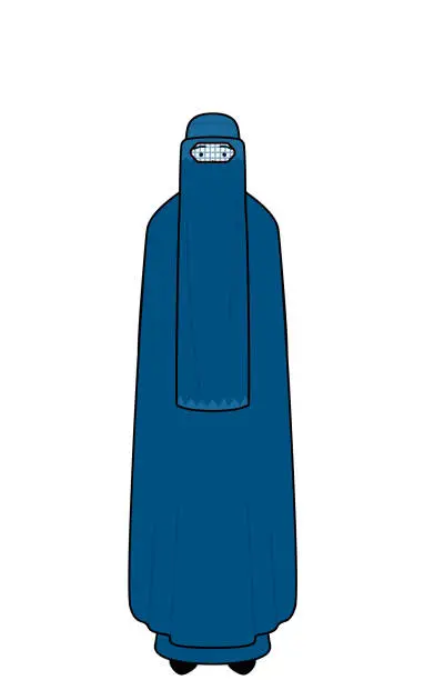 Vector illustration of Muslim woman in burqa with a smile facing forward