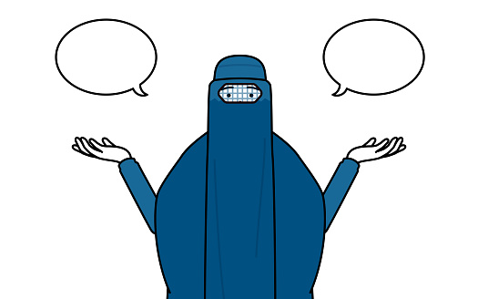 Muslim woman in burqa with wipeout and comparison.