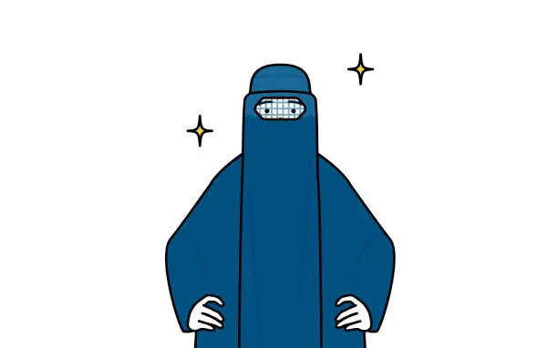 Vector illustration of Muslim woman in burqa with her hands on her hips.