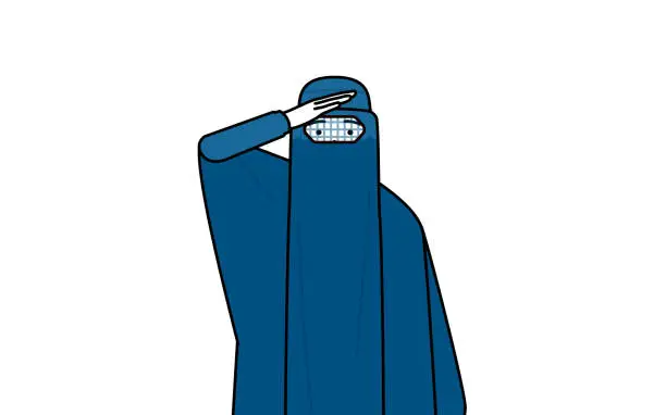 Vector illustration of Muslim woman in burqa looking into the distance