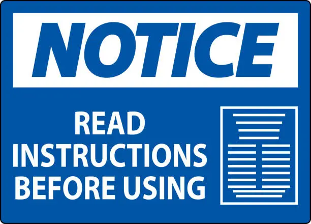 Vector illustration of Notice Machine Sign Read Instructions Before Using