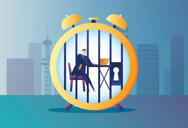 Vector illustration of Business man working while locked in time