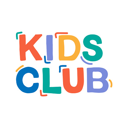 Kids Club Colorful Lettering Logo Design. Modern Typography Vector Illustration.