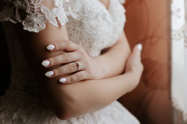 istock Closeup of a bride showing off her engagement ring. 1693449590