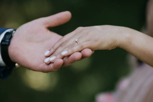 istock Closeup of a bride showing off her engagement ring. 1693450149