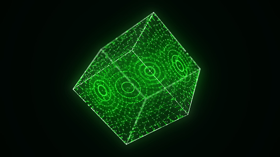 Cyber network connection structure in the form of a cube. Technology connect big data. Science background. Abstract geometric 3D objects. 3D rendering.