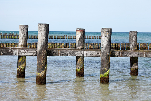 Wooden piers on the Baltic Sea, Kühlungsborn, Mecklenburg-Western Pomerania, Germany