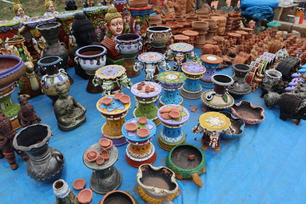 istock A Collection of different Terracotta artifacts made with clay material and hand painted in vibrant colors by Rajasthani country artisans in India. 1693496590