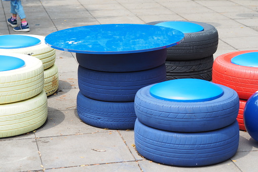 tables and benches from used tires