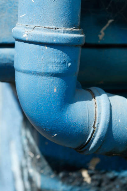 istock Old blue metal water pipe, Germany 1693523146