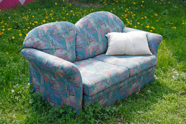 istock Old sofa, bulky waste stands on a meadow, Germany 1693523732