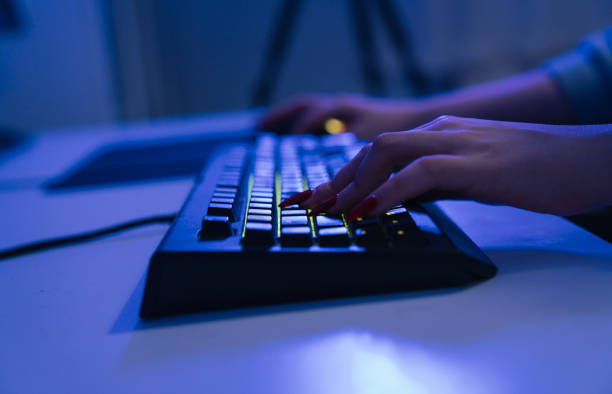 istock Close-up hand on a computer keyboard. pro gamer team 1693524997