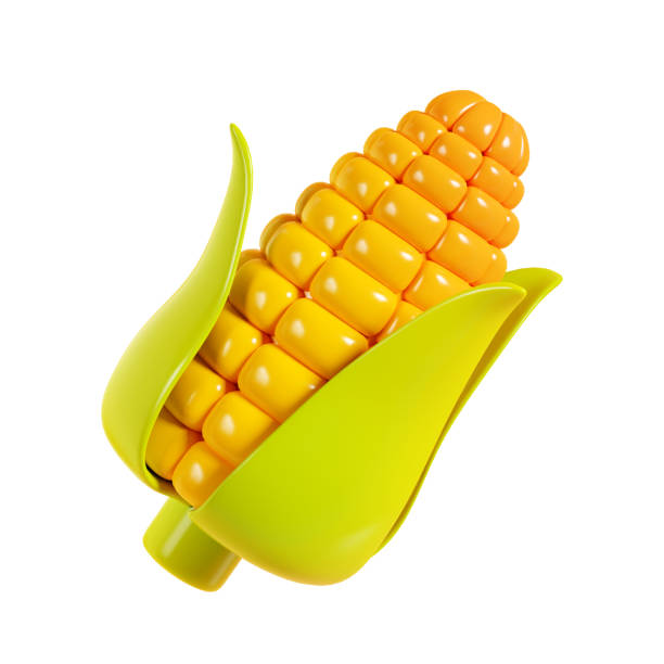 istock Ripe corn cob with green leaves and yellow seeds 3d render illustration. 1693550100