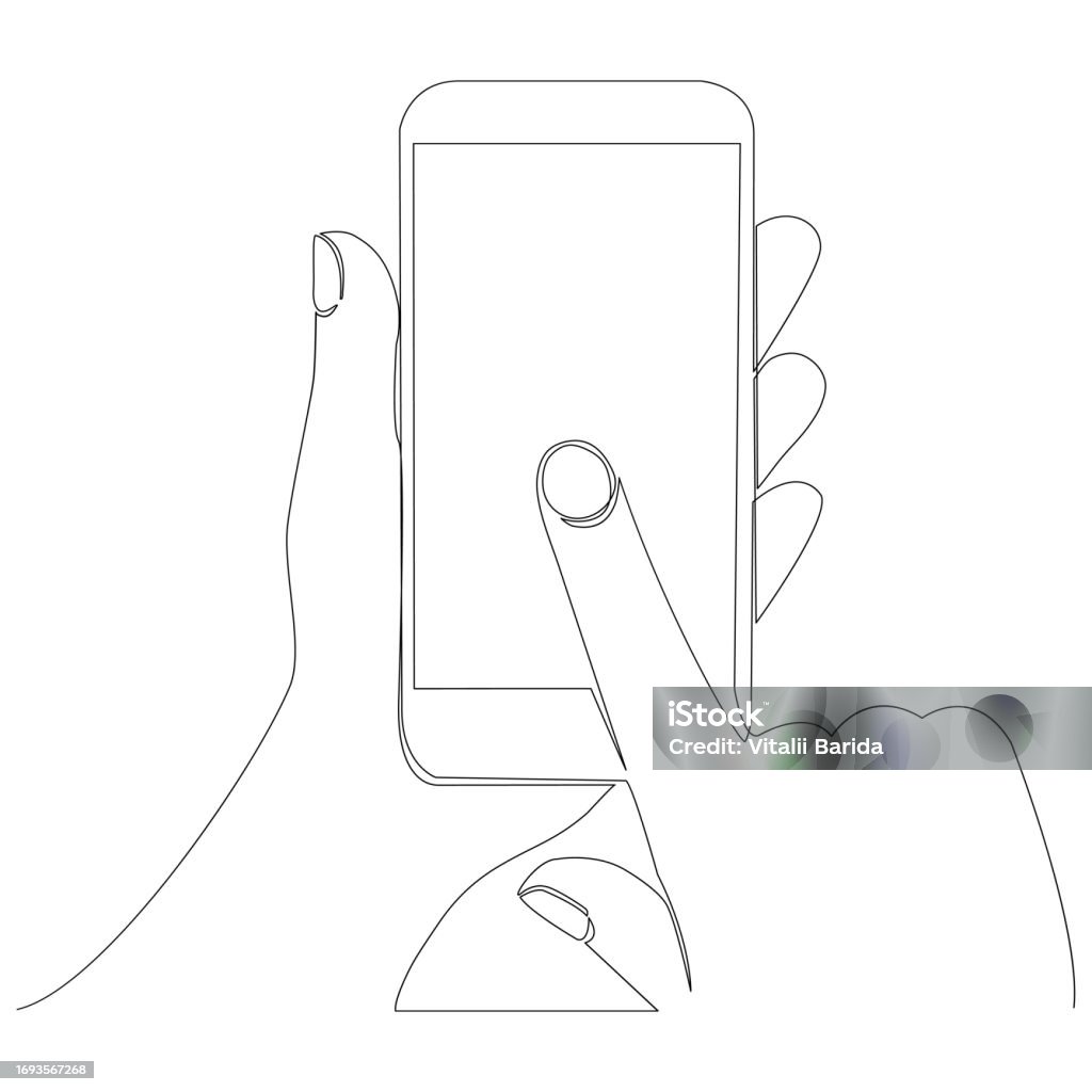 Phone Vector Line Drawing Hand Holding Mobile Phone Continuous Line Drawn Stock Illustration ...