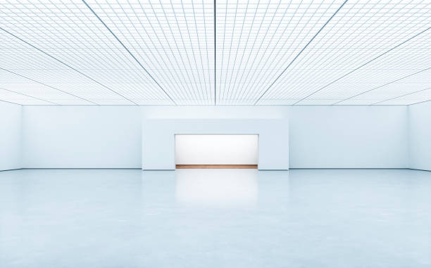 istock A close-up of an empty white large gallery/showroom interior with ceiling industrial construction and an illuminated central niche 1693584302
