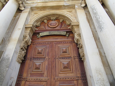 The entrance door of University of Coimbra's building. Portugal.