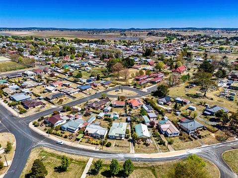 Aerial Image at Guyra, a town situated midway between Armidale and Glen Innes on the Northern Tablelands in the New England region of New South Wales, Australia.