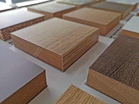 wood material samples on table