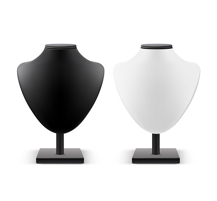 White and black mannequins against a white background, perfect for highlighting jewelry elegance. Realistic vector.