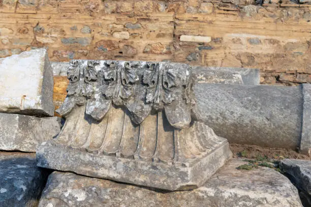Photo of Various Greek art stone carving works in Turkey, Izmir, Ephesus open air museums.