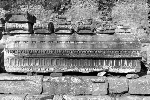 Photo of Various Greek art stone carving works in Turkey, Izmir, Ephesus open air museums.